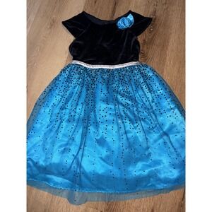 Tiana Michelle Girls Blue Black Velvet Tulle Glitter Party Dress Size 6